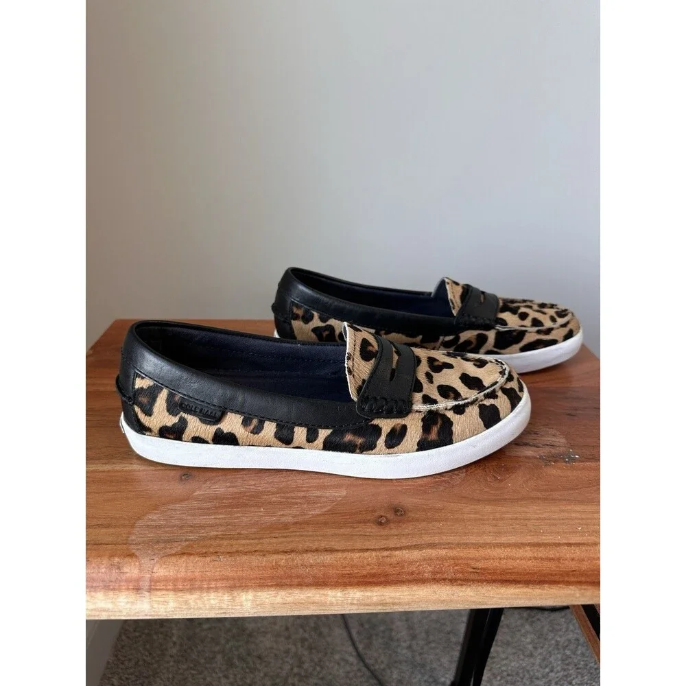 Cole Haan Leopard Calf Hair Leather Penny Loafers Womens Size 7 Animal Print